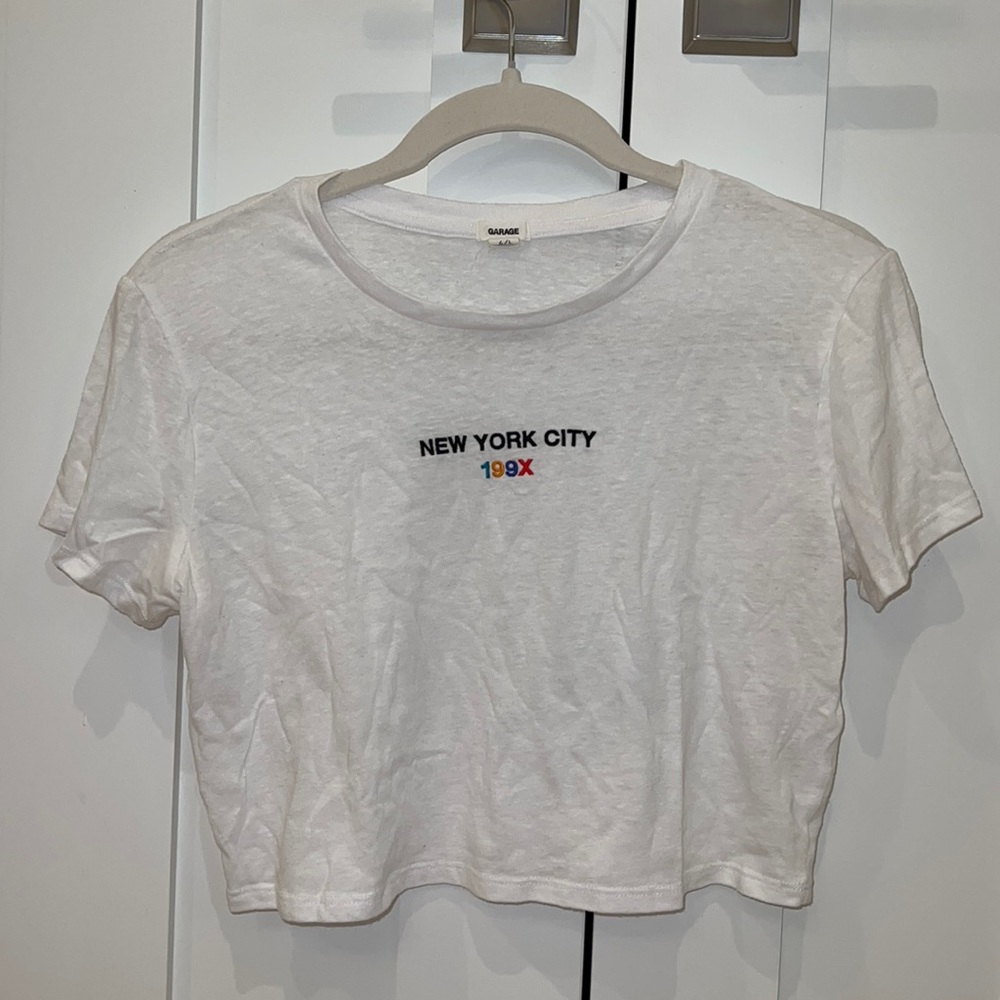 White NYC Cropped Fitted T-Shirt
